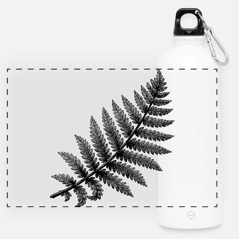 Black Abstract Floral Illustration - Panoramic Drinks Bottle with Carabiner 750 ml - white