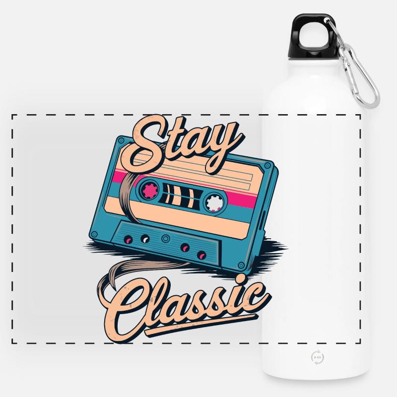 Cassette Tape Stay Classic Illustration - Panoramic Drinks Bottle with Carabiner 750 ml - white