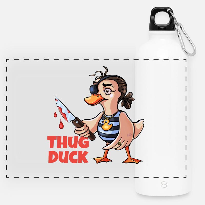 Thug Duck hält ein Messer-Meme - Panorama Trinkflasche mit Karabiner 750 ml - Weiß