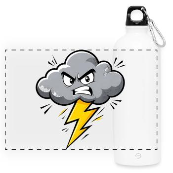 Angry Cloud Lightning Thunderstorm Weather Motif - Panoramic Drinks Bottle with Carabiner 750 ml - white - Front