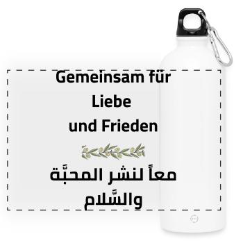 Frieden & Liebe: Gemeinsam - Panorama Trinkflasche mit Karabiner 750 ml - Weiß - Vorne