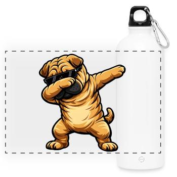 Dabbing Shar Pei - Panorama Trinkflasche mit Karabiner 750 ml - Weiß - Vorne