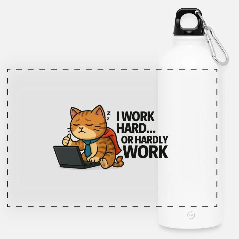 Katzen-Prokrastinierer bei der Arbeit - Panorama Trinkflasche mit Karabiner 750 ml - Weiß