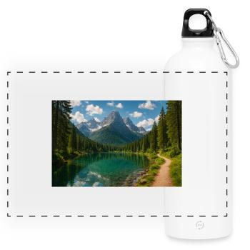 Sentier de lac de montagne dans la forêt - Gourde panoramique avec mousqueton 750 ml - blanc - Devant