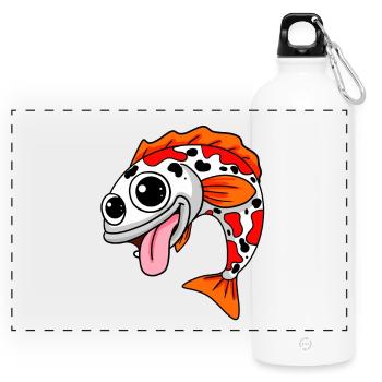 Japanese Koi Fish Illustration Gift - Panoramic Drinks Bottle with Carabiner 750 ml - white - Front