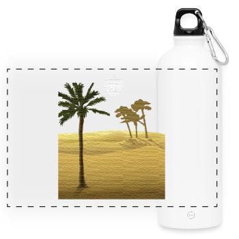 Palm tree in desert | Canvas Structure - Panoramic Drinks Bottle with Carabiner 750 ml - white - Front