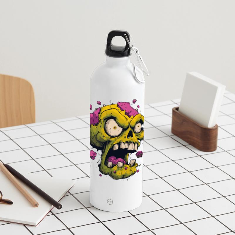 Exploding Skull – Comic Horror Motif Panoramic Drinks Bottle with Carabiner 750 ml