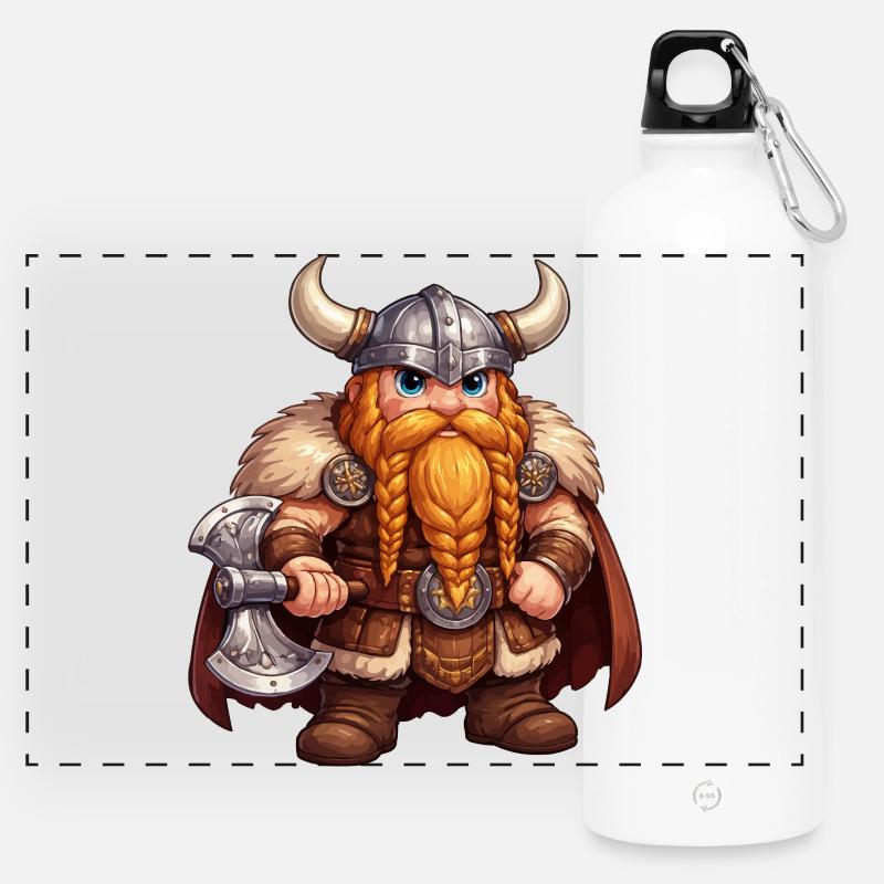 Viking Dwarf with Axe - Panoramic Drinks Bottle with Carabiner 750 ml - white