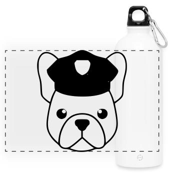 Frenchie cop cop head - Panoramic Drinks Bottle with Carabiner 750 ml - white - Front