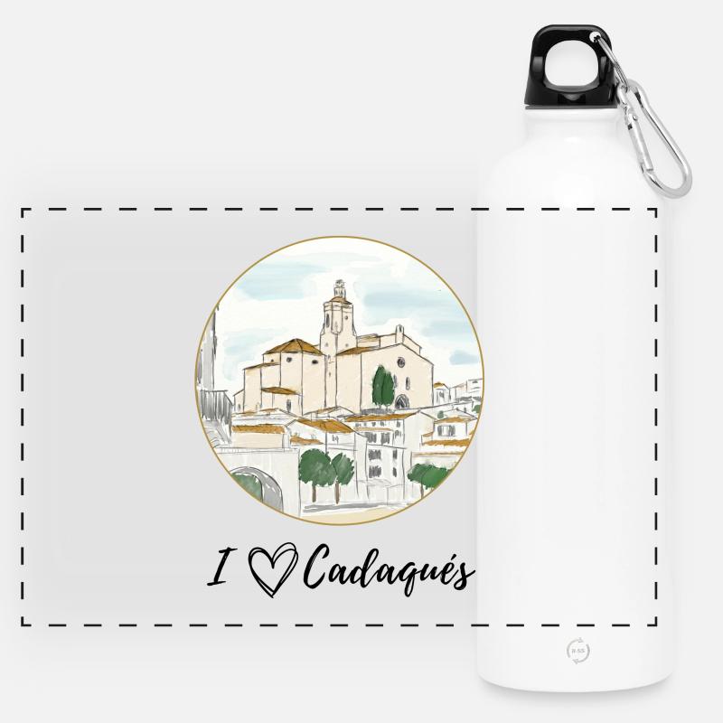I love Cadaqués Watercolor - Panoramic Drinks Bottle with Carabiner 750 ml - white