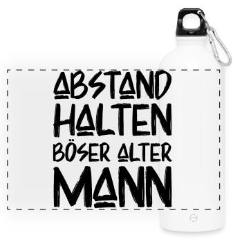Abstand Halten Böser Alter Mann Lustige Sprüche - Panorama Trinkflasche mit Karabiner 750 ml - Weiß - Vorne
