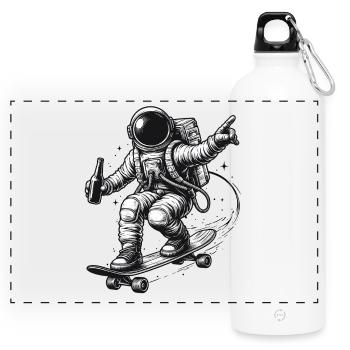 Astronaut on skateboard - Panoramic Drinks Bottle with Carabiner 750 ml - white - Front