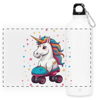 Licorne drôle de patin à roulettes - Gourde panoramique avec mousqueton 750 ml - blanc - Devant