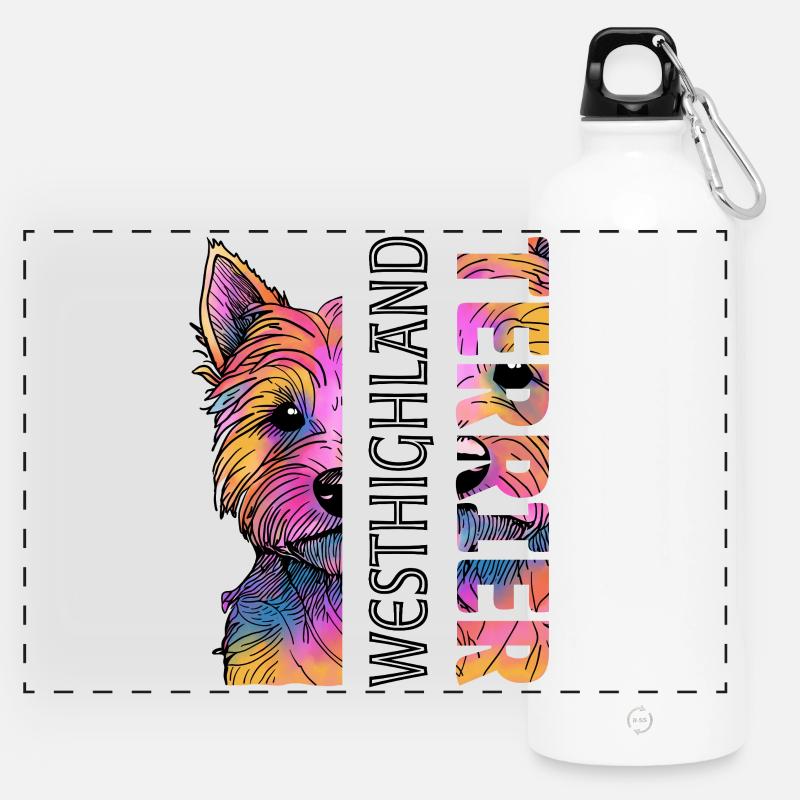 Colorful West Highland Terrier - Panoramic Drinks Bottle with Carabiner 750 ml - white