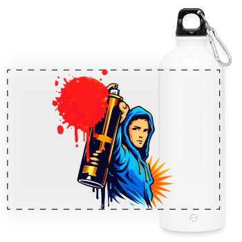 Graffiti Sprayer mit Spraydose im Urban Stil  - Panorama Trinkflasche mit Karabiner 750 ml - Weiß - Vorne