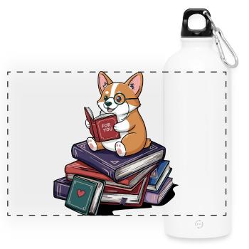 Corgi rat de bibliothèque Lit des livres Art - Gourde panoramique avec mousqueton 750 ml - blanc - Devant