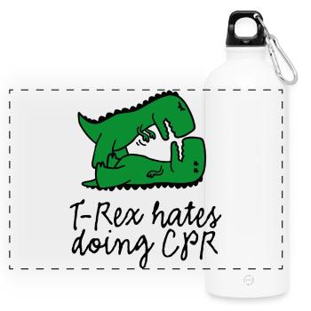 T-Rex hates doing CPR first aid instructor - Panoramic Drinks Bottle with Carabiner 750 ml - white - Front