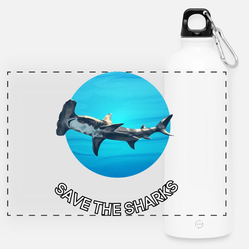 Sharks Protect Circle Motif - Panoramic Drinks Bottle with Carabiner 750 ml - white