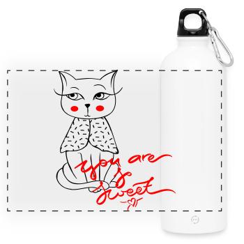 You are sweet, cat - Panoramic Drinks Bottle with Carabiner 750 ml - white - Front