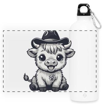 Adorable Cowboy Cowhide - Panoramic Drinks Bottle with Carabiner 750 ml - white - Front