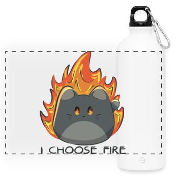 Kawaii Cat with Fire and Flames - Panoramic Drinks Bottle with Carabiner 750 ml - white - Front