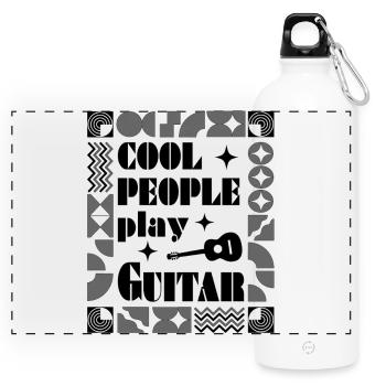 Cool people play Guitar black - Panoramic Drinks Bottle with Carabiner 750 ml - white - Front