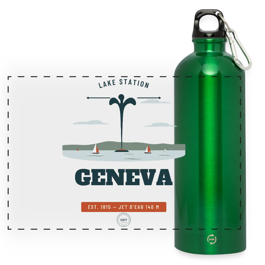 Geneva badge on a panoramic drinks bottle with carabiner 750 ml, kelly green