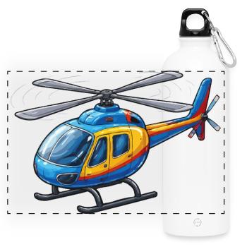 Helicopter Cartoon - Panoramic Drinks Bottle with Carabiner 750 ml - white - Front
