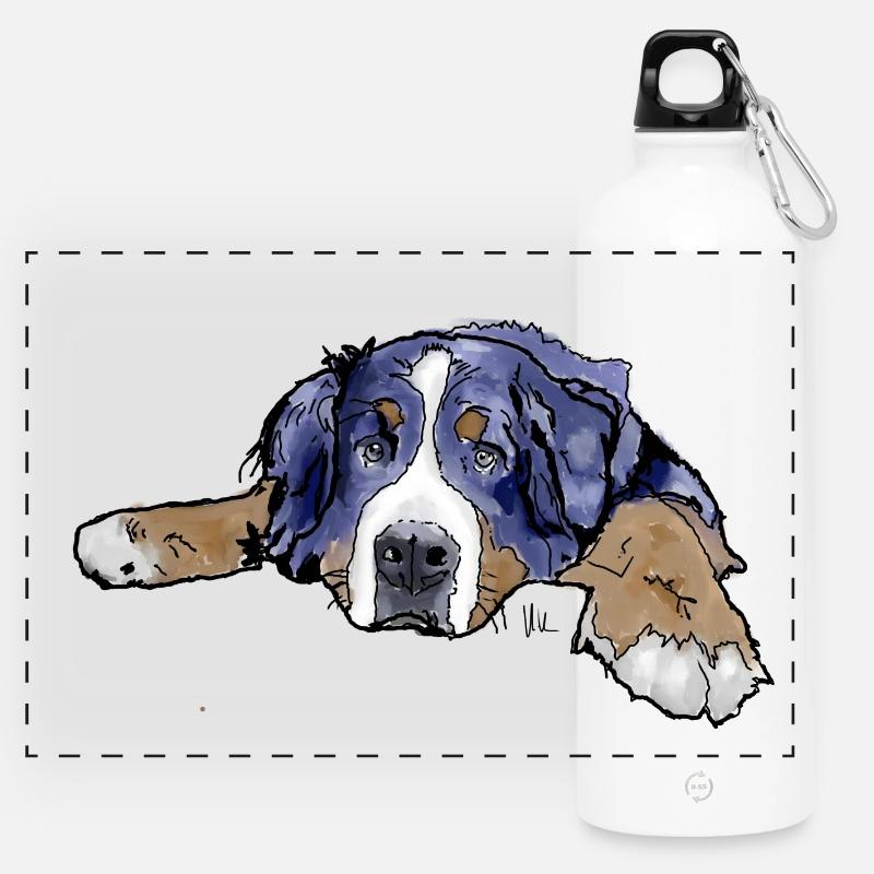 Bernese Mountain Dog - Panoramic Drinks Bottle with Carabiner 750 ml - white