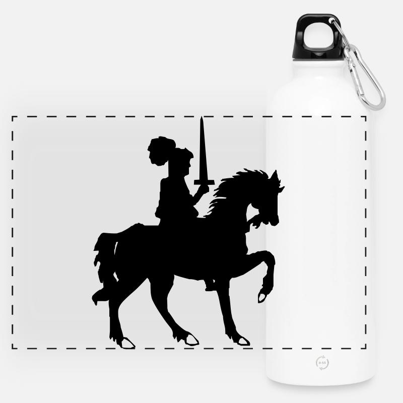Ritter mit Schwert und Pferd - Panorama Trinkflasche mit Karabiner 750 ml - Weiß