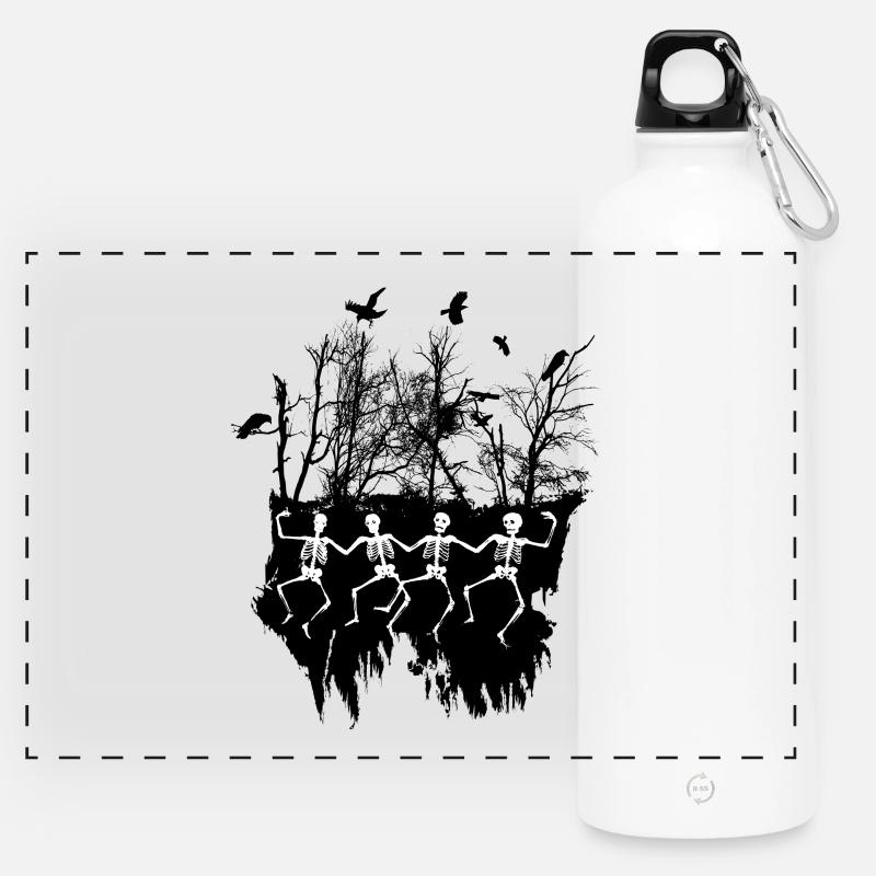 Dancing Skeleton Illustration Black & White - Panoramic Drinks Bottle with Carabiner 750 ml - white