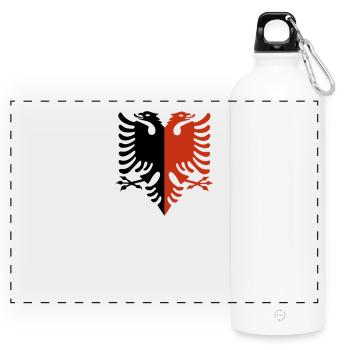 Albanischer Adler Rot-Schwarz „Dualer Stolz“ - Panorama Trinkflasche mit Karabiner 750 ml - Weiß - Vorne