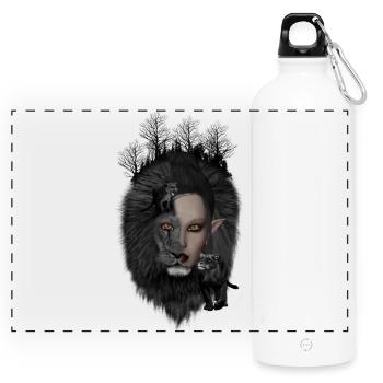 Merveilleux lion noir avec le visage d’une demi-femme - Gourde panoramique avec mousqueton 750 ml - blanc - Devant