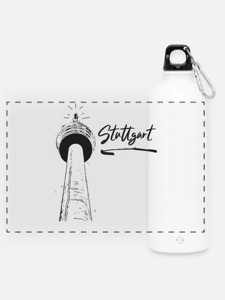 Stuttgart - Stuttgarter Fernsehturm - Panorama Trinkflasche mit Karabiner 750 ml - Weiß