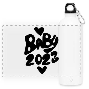 Baby 2023 - Neugeborenes 2023 Baby Geschenk - Panorama Trinkflasche mit Karabiner 750 ml - Weiß - Vorne