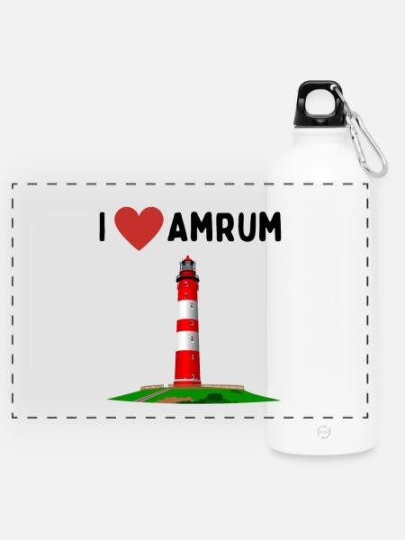 I love Amrum - Panorama Trinkflasche mit Karabiner 750 ml - Weiß