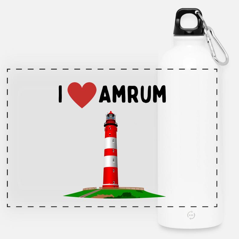 I love Amrum - Panoramic Drinks Bottle with Carabiner 750 ml - white