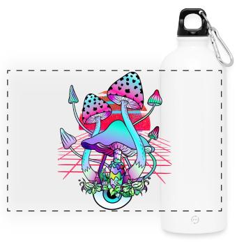 Psychedelic Mushrooms - Retro Wave Sunset - Panoramic Drinks Bottle with Carabiner 750 ml - white - Front