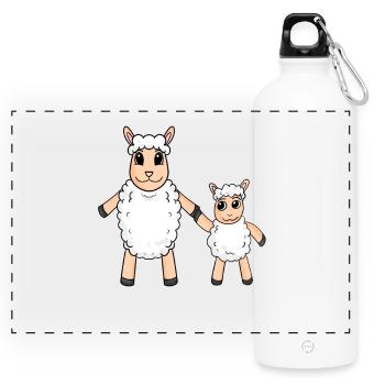 Famille de moutons - Moutons avec bébé - Motif de mouton - Gourde panoramique avec mousqueton 750 ml - blanc - Devant