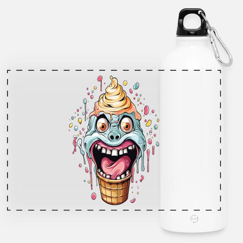 Humorvoller Eiswaffel-Monster-Design - Panorama Trinkflasche mit Karabiner 750 ml - Weiß