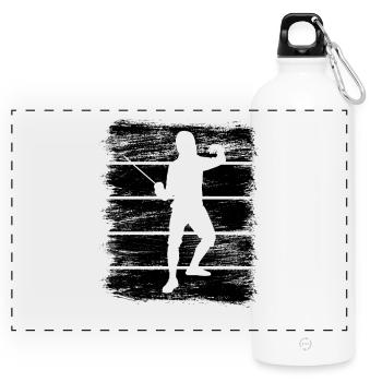 Fencing Drawing - Panoramic Drinks Bottle with Carabiner 750 ml - white - Front