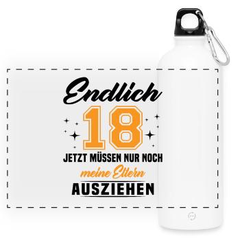 18 Jahre Geburtstagsgeschenk endlich 18 - Panorama Trinkflasche mit Karabiner 750 ml - Weiß - Vorne
