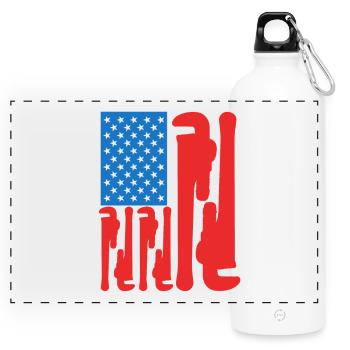 4th of July USA Plumber - Panoramic Drinks Bottle with Carabiner 750 ml - white - Front