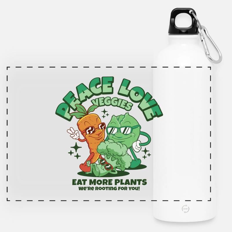 Peace love veggies - eat more plants - Panorama Trinkflasche mit Karabiner 750 ml - Weiß