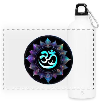Om Lotus Neon Mandala - Panoramic Drinks Bottle with Carabiner 750 ml - white - Front