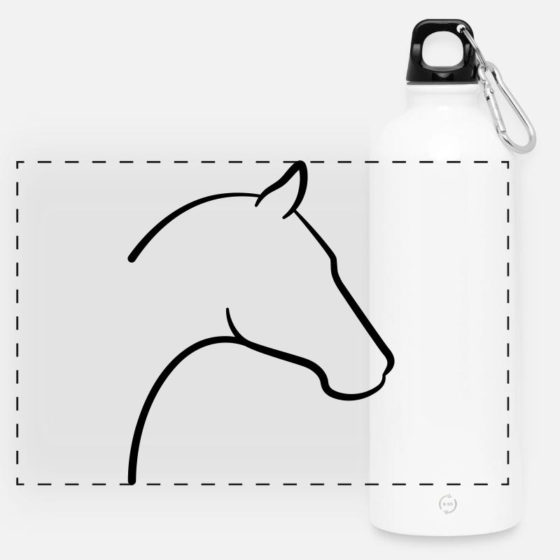 Horse Head Icon Outline - Panoramic Drinks Bottle with Carabiner 750 ml - white