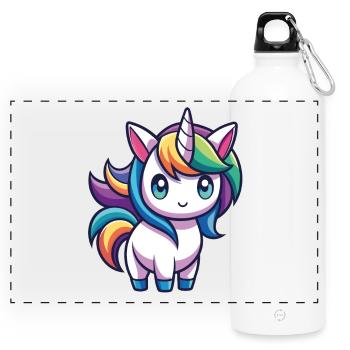 Niedliches Regenbogen-Einhorn – Kawaii-Stil - Panorama Trinkflasche mit Karabiner 750 ml - Weiß - Vorne