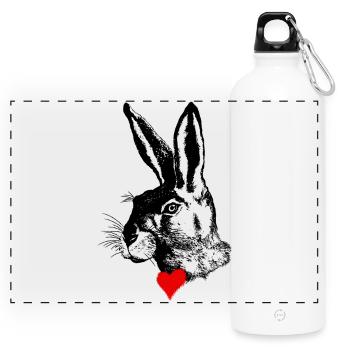 Stilvolles Hasen-Design – Osterhase Feldhase - Panorama Trinkflasche mit Karabiner 750 ml - Weiß - Vorne