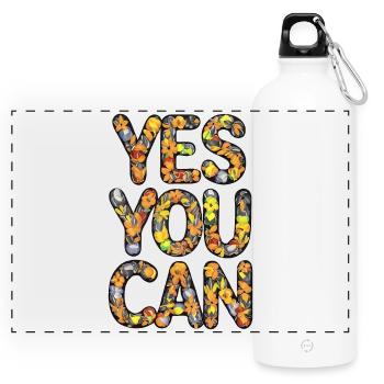Flora Vrolijkheid Text Design - Panoramic Drinks Bottle with Carabiner 750 ml - white - Front
