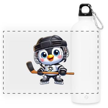 hockeys pingouin joueurs de hockey sur glace dessin animé enfants - Gourde panoramique avec mousqueton 750 ml - blanc - Devant